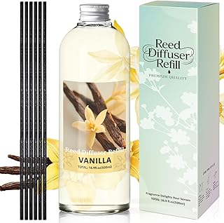 STRN Reed Diffuser Refill, Vanilla Scent Diffuser 500ml | 16.9 oz with 6 Reed Sticks, Room Fresheners for Home, Long-Lasting Fragrance for Living Room, Bedroom, Office, Home Décor