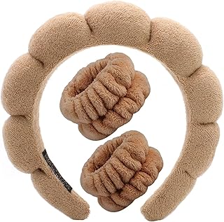 Spa Headbands for Washing Face Soft Puffy Bubble Headbands Wristband for Women Girls Makeup Skin Care Facial Beauty Shower Towel Hairband