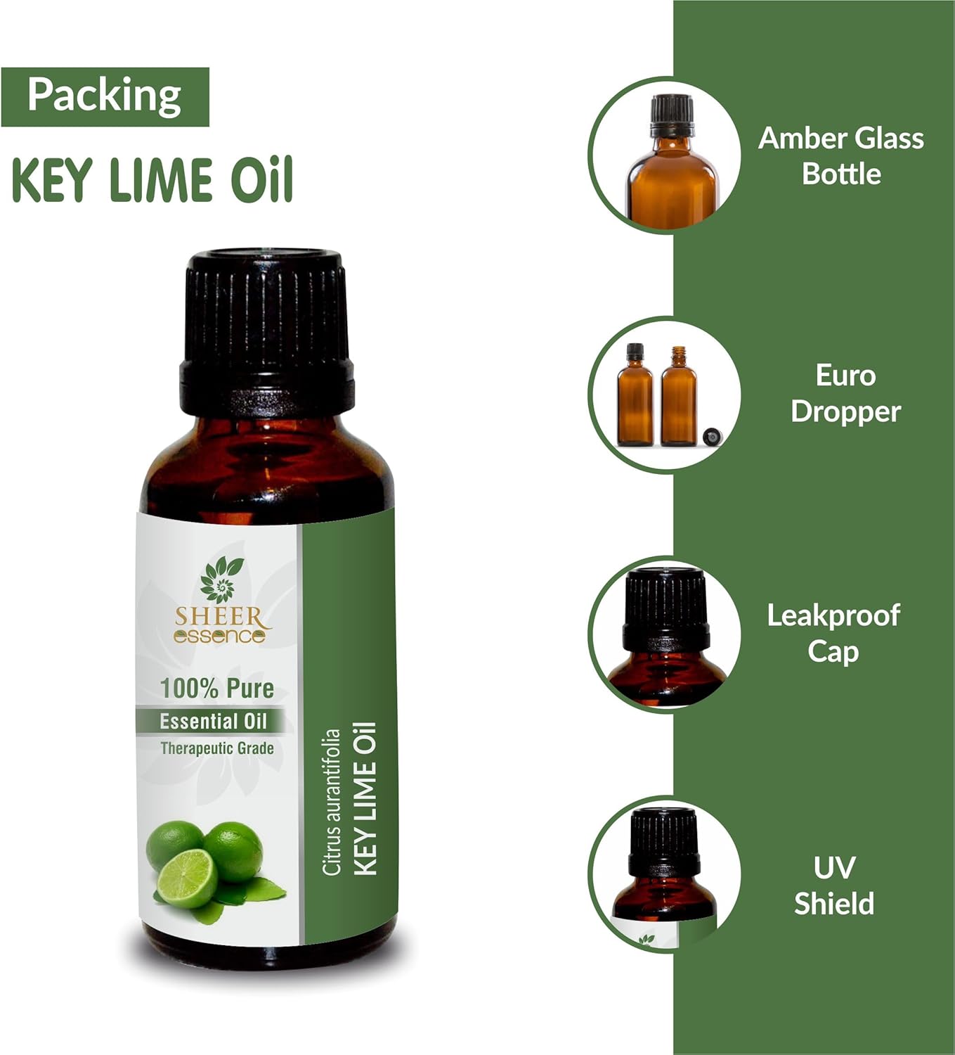 Key Lime Oil 15 ML (0.51 Fl.OZ) | 100% Pure Natural Undiluted Uncut Therapeutic Grade Citrus Aurantifolia Essential Oil