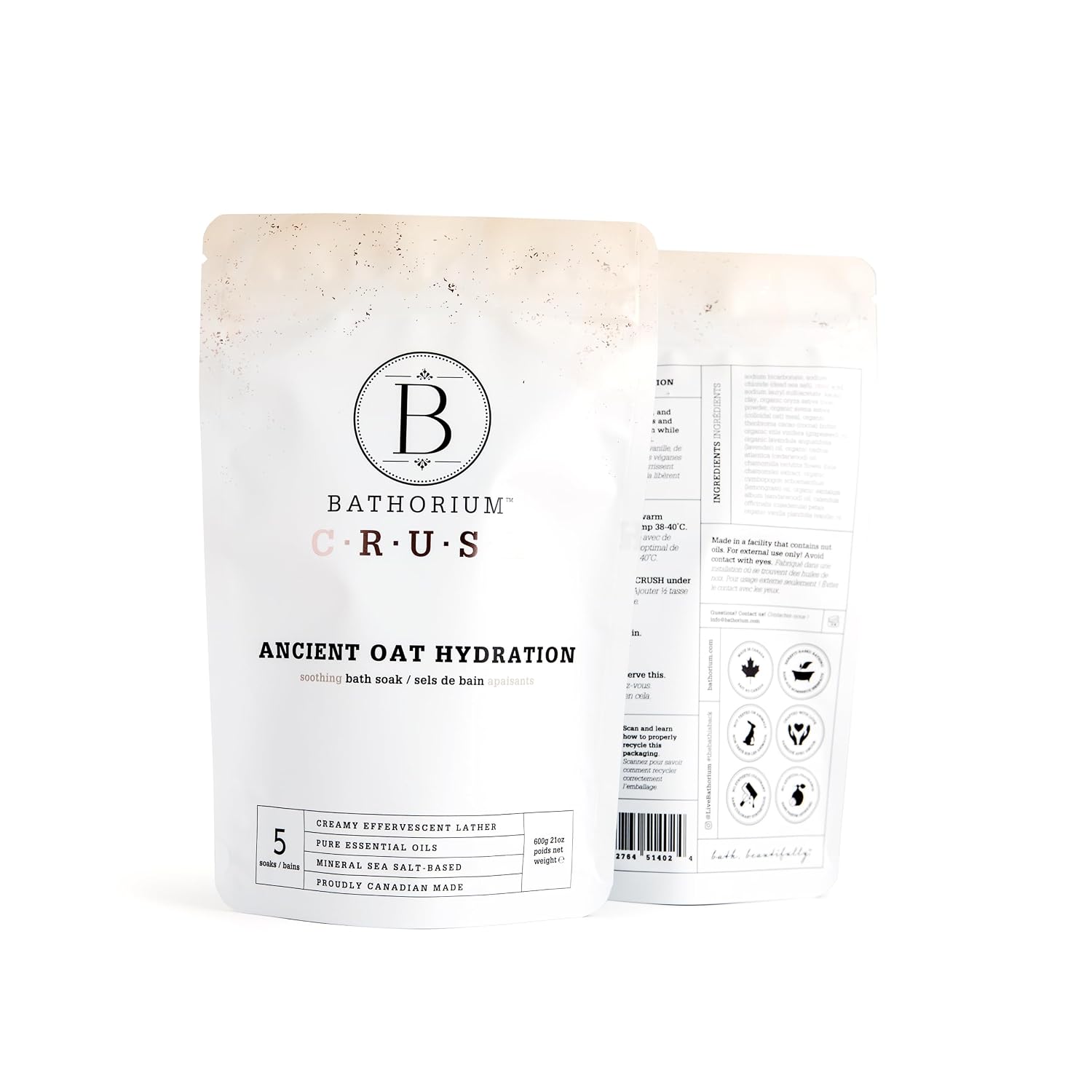 Bathorium Ancient Oat Hydration Crush, Mineral Sea Salt Bath Soak, Skin-Soothing Colloidal Oats, Light Floral Fragrance, pH-Balanced, Approximately 5 Soaks, 21 oz