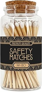 Art Deco Wooden Matches in a Jar with Striker | Decorative Matches for Candles | Long Matches for Candles in Apothecary Glass Jar | Approx. 80 Safety Matches for Home Decor & Bathroom