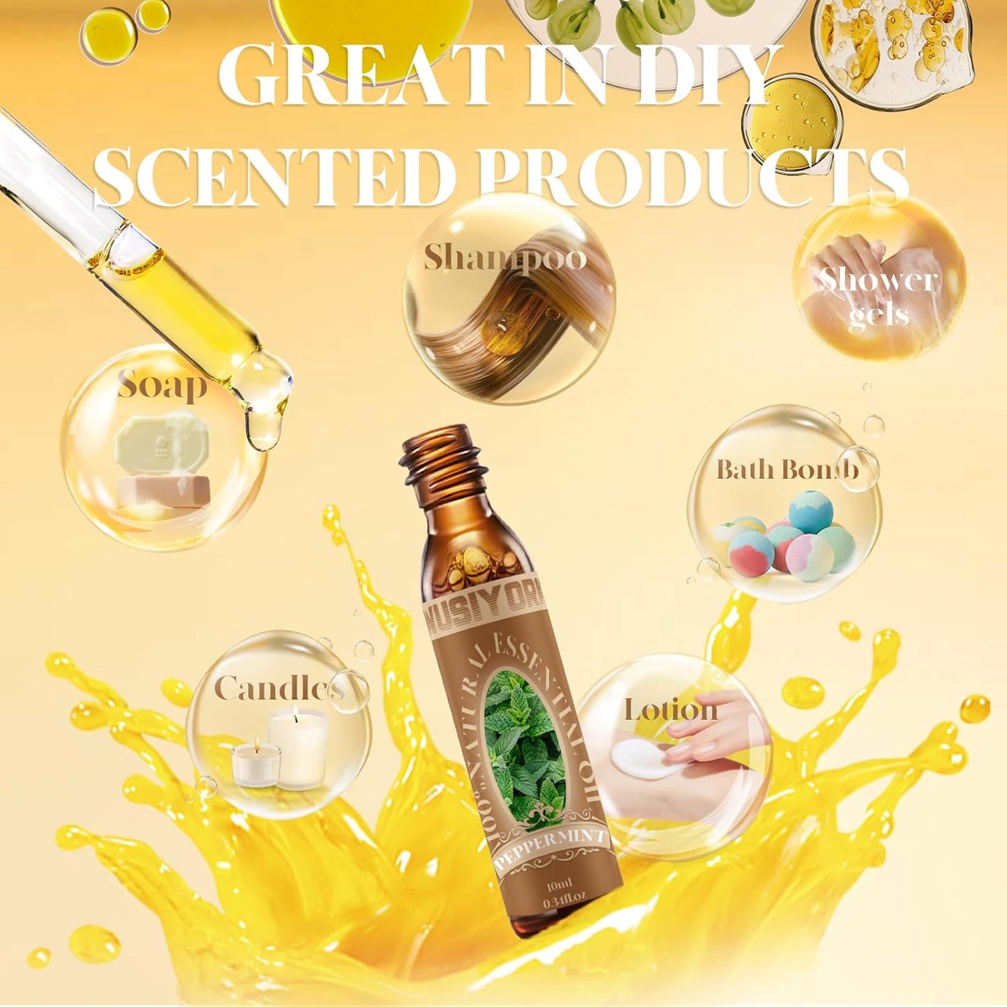 Peppermint Essential Oil 10ML - 100% Pure and Natural Therapeutic Grade Oils for Aromatherapy Diffuser - 0.34 Fl Oz/Peppermint