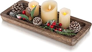 Romadedi Wooden Decorative Tray Candle Holder - Wood Long Narrow Tray Home Decor Small Rustic Centerpieces Trays for Coffee Table Dining Room Kitchen