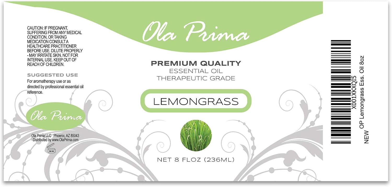 Ola Prima Lemongrass Essential Oil - Aromatherapy Oils - 8 Fluid Ounces Bulk