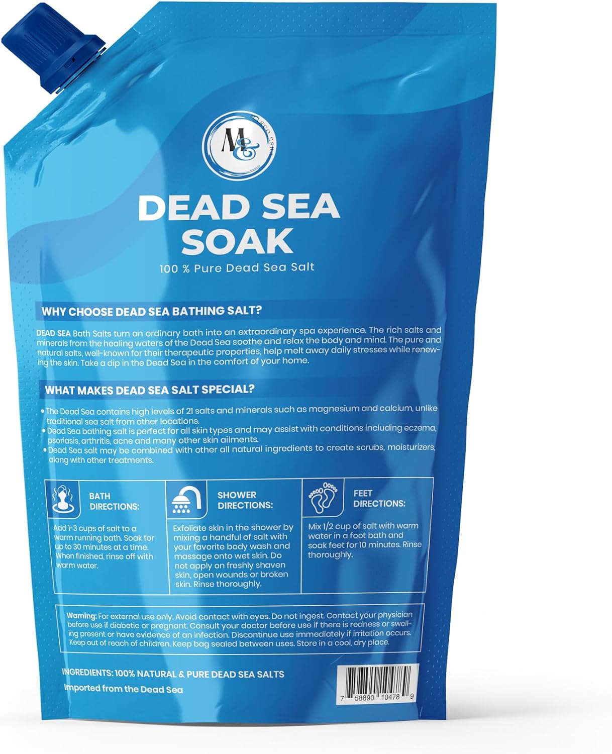 Dead Sea Bath Salt (Unscented), 2 Pound (Pack of 1), White
