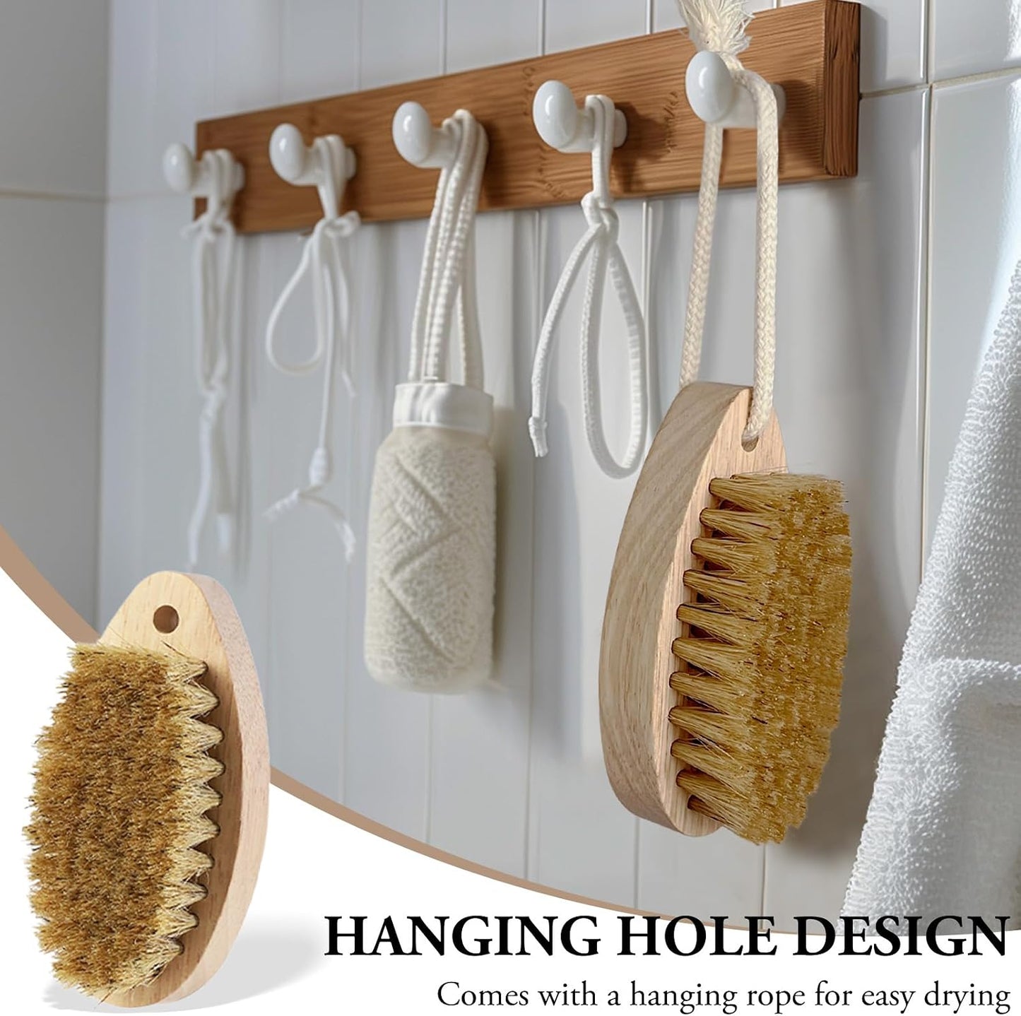 Droplet-Shaped Boar Bristle Brush, Dry Body Scrubber Brush with Soft & Dense Bristles, Exfoliates and Softens, for All Skin Types