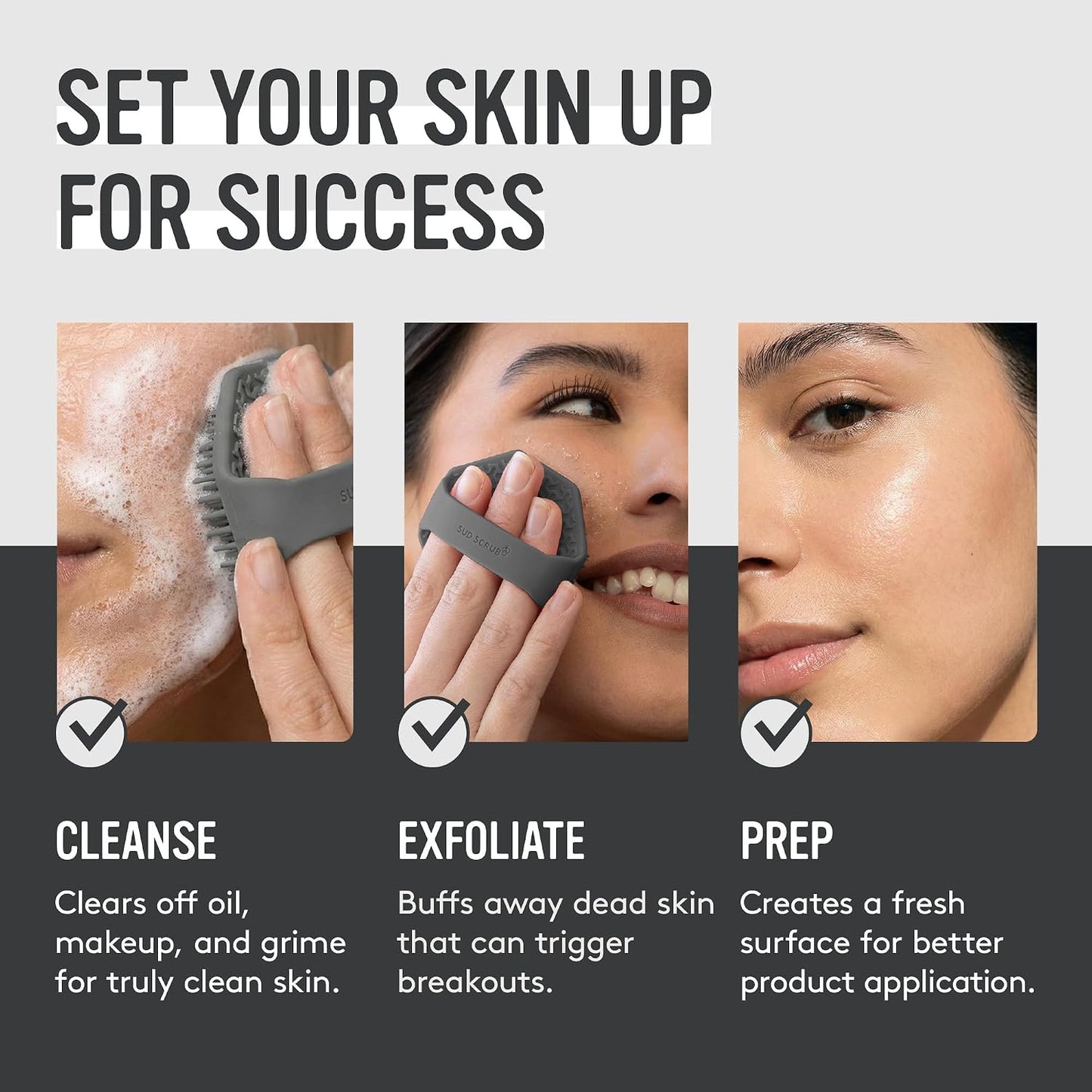 Sud Scrub® Antimicrobial Silicone Face Scrubber, 1 Pack, Gentle Face Exfoliator for Sensitive Skin, Eco Friendly Facial Cleansing Brush, Exfoliating Face Brush for Men and Women (Charcoal)