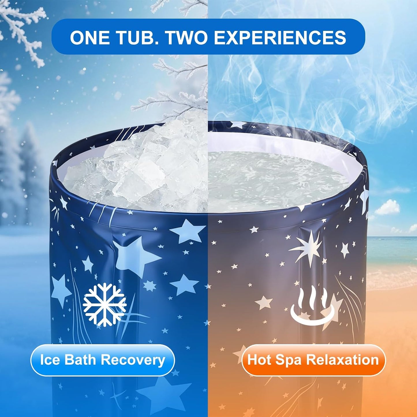 Portable Foldable Bathtub, Collapsible Adult Bath Tub for Hot SPA and Ice Bath, Space-Saving Storage, Durable PVC Material (Starry Sky B, 27inch)
