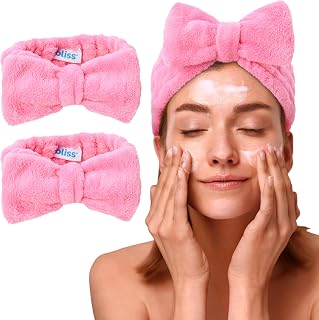 Bliss Women's 2 Pack Microfiber Towel Headband - Spa Headband for Washing Face, Skin Care, Makeup, and Messy Hair Wrap - Preppy Stuff Shower Hair Accessories for Women