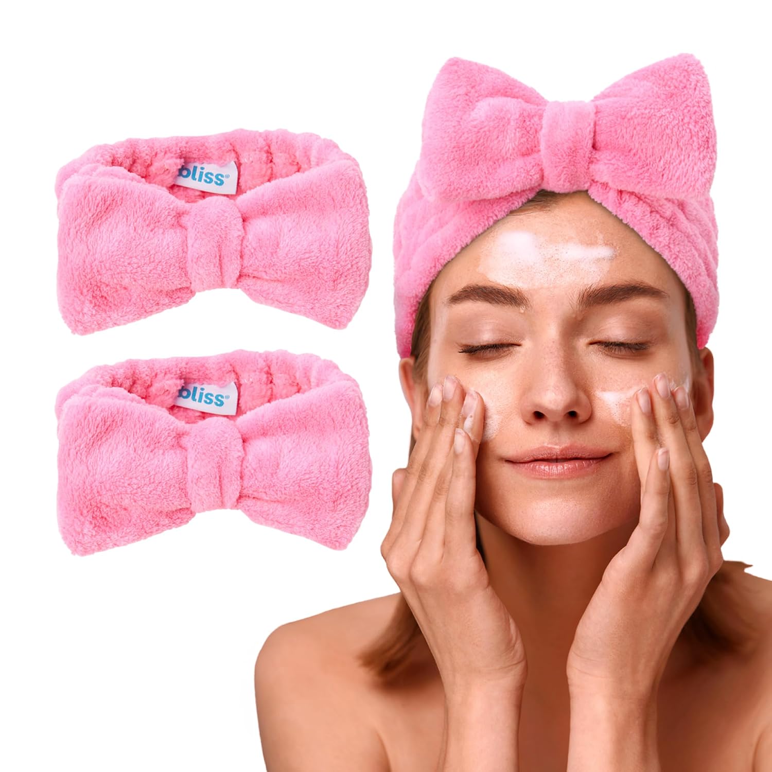 Bliss Women's 2 Pack Microfiber Towel Headband - Spa Headband for Washing Face, Skin Care, Makeup, and Messy Hair Wrap - Preppy Stuff Shower Hair Accessories for Women