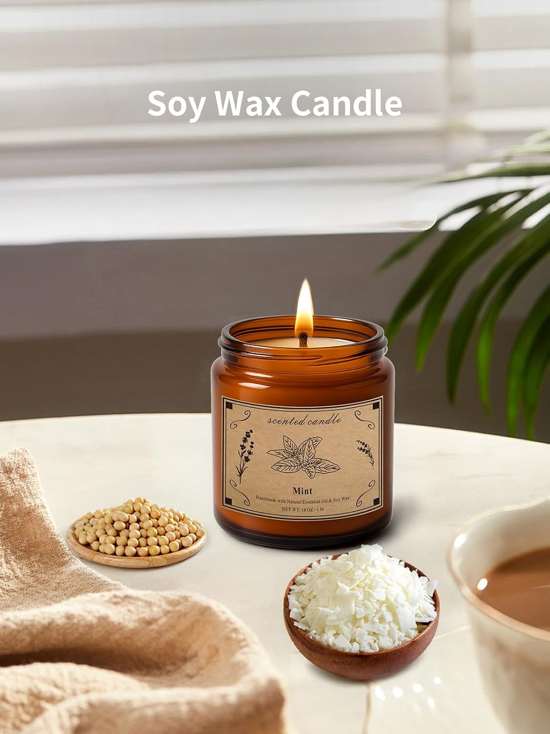 Home Scented Candles, 16oz Large Jar Scented Candle – Mint Soy Wax Candle with 100 Hour Burn Time, Long Lasting Aromatherapy Candle for Cooling Freshness, Relaxing Home Fragrance & Gift Candles