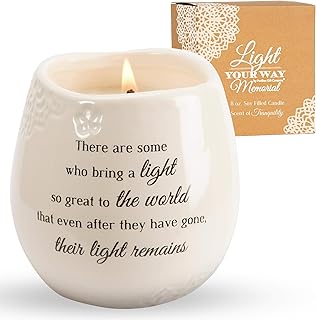 Pavilion Gift Company - 'In Memory, Light Remains' 19176 - White Ceramic Candle with Soy Wax in a Delicate Jasmine Scent, Thoughtful Sympathy, Remembrance, and Condolence Gift - 8 Ounces