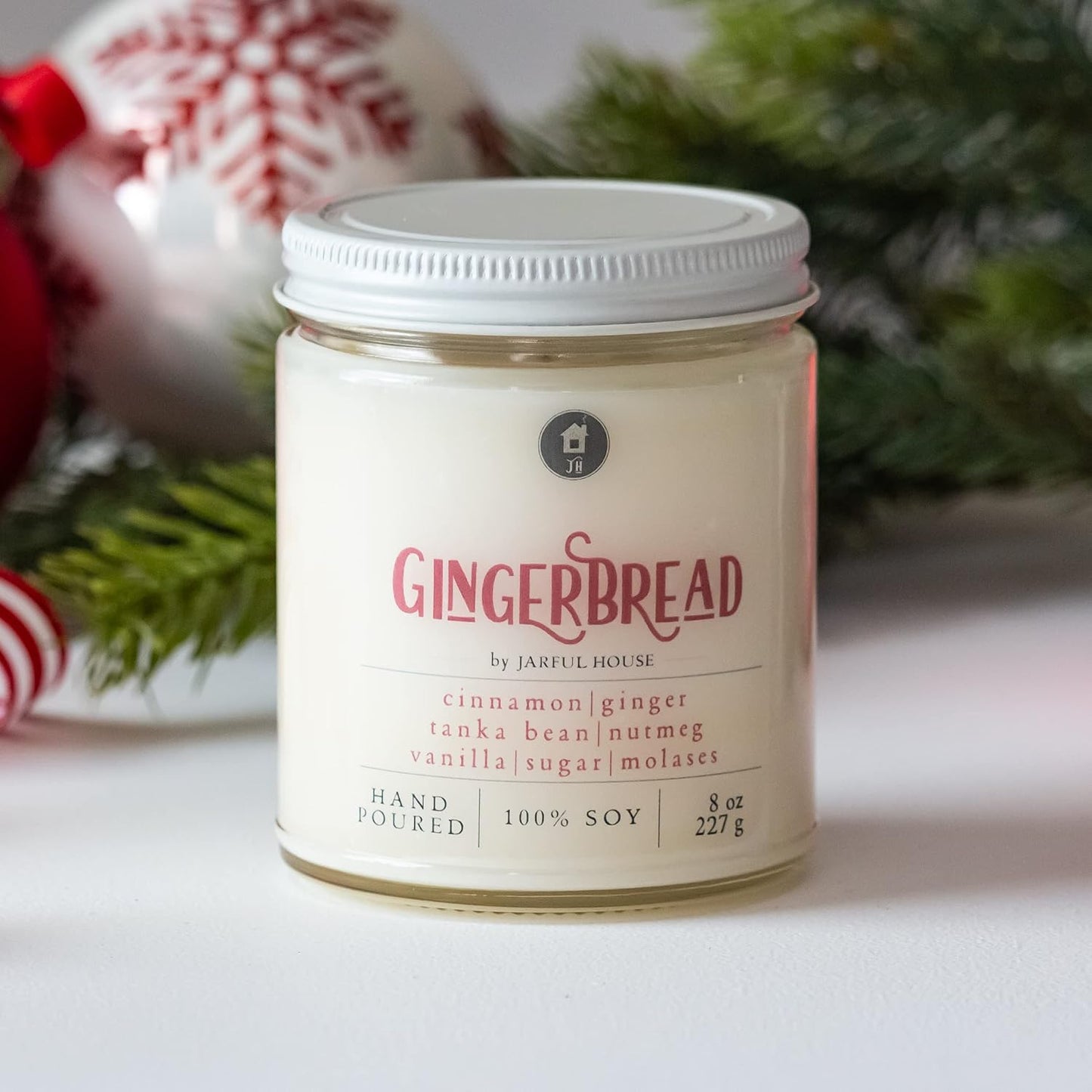 Gingerbread Christmas Candle | Strong Scented Soy Candle Cinnamon + Ginger + Nutmeg + Vanilla | Long Burn 40+ Hours | Hand Poured in USA | Stocking Stuffer Gift
