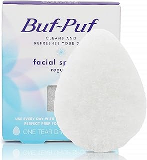 Buf-Puf Regular Facial Sponge, Dermatologist Developed, Removes Deep Down Dirt & Makeup that Causes Breakouts and Blackheads, Reusable, Exfoliating, White, 1 Count