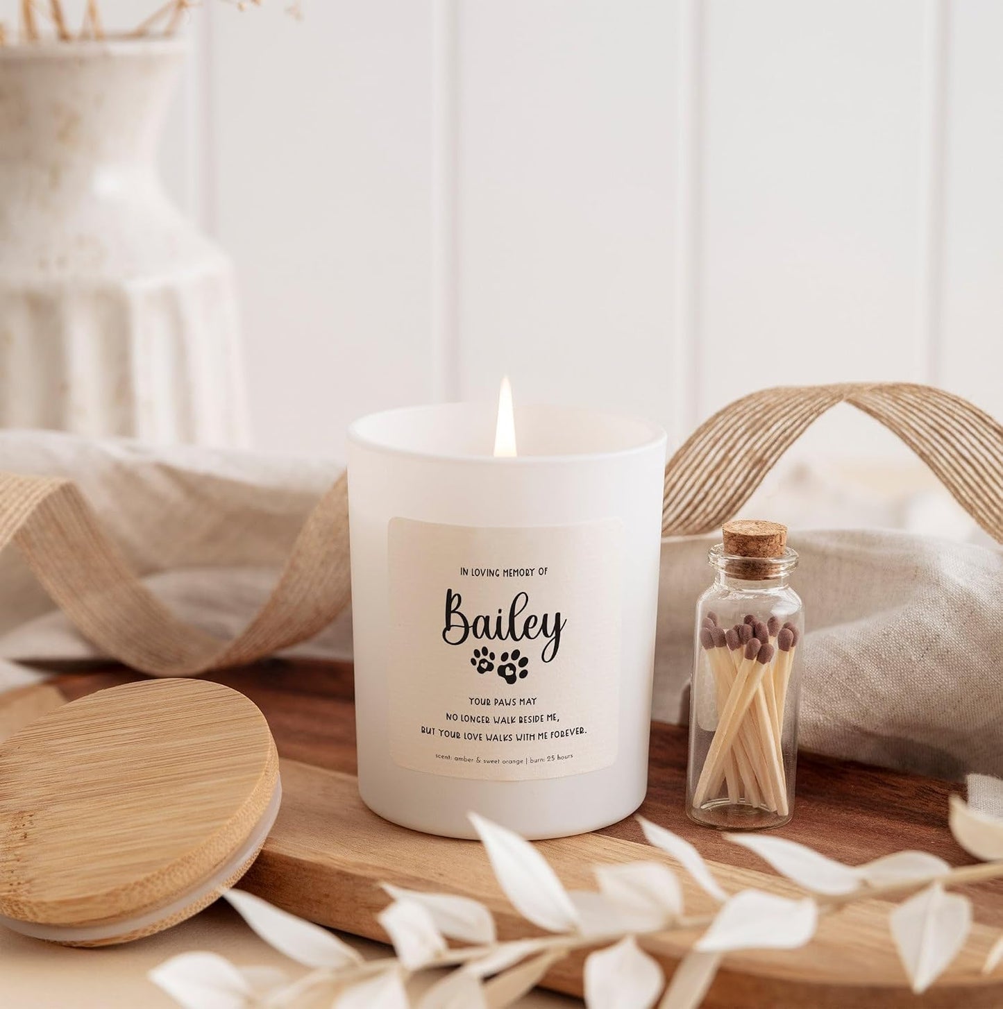 Pet Memorial Candle with Matches | in Loving Memory of Dog or Cat | Personalized Remembrance Gift-Black/Cozy Winter Night