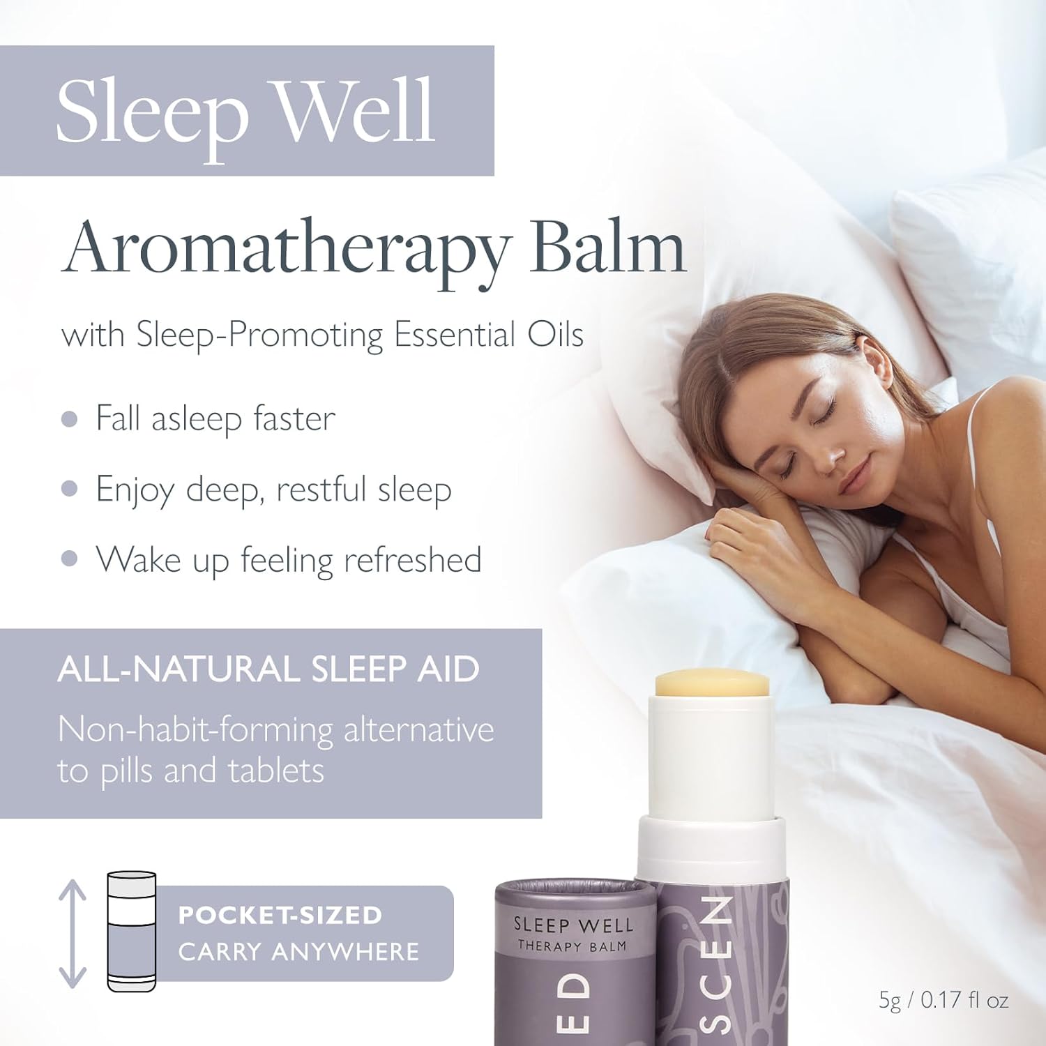 Scentered Aromatherapy Balm Stick - Sleep Well Lavender Essential Oil Roll On to Help Sleep - All Natural Sleep Aid with Palmarosa & Ylang Ylang - Aromatherapy Gifts for Women