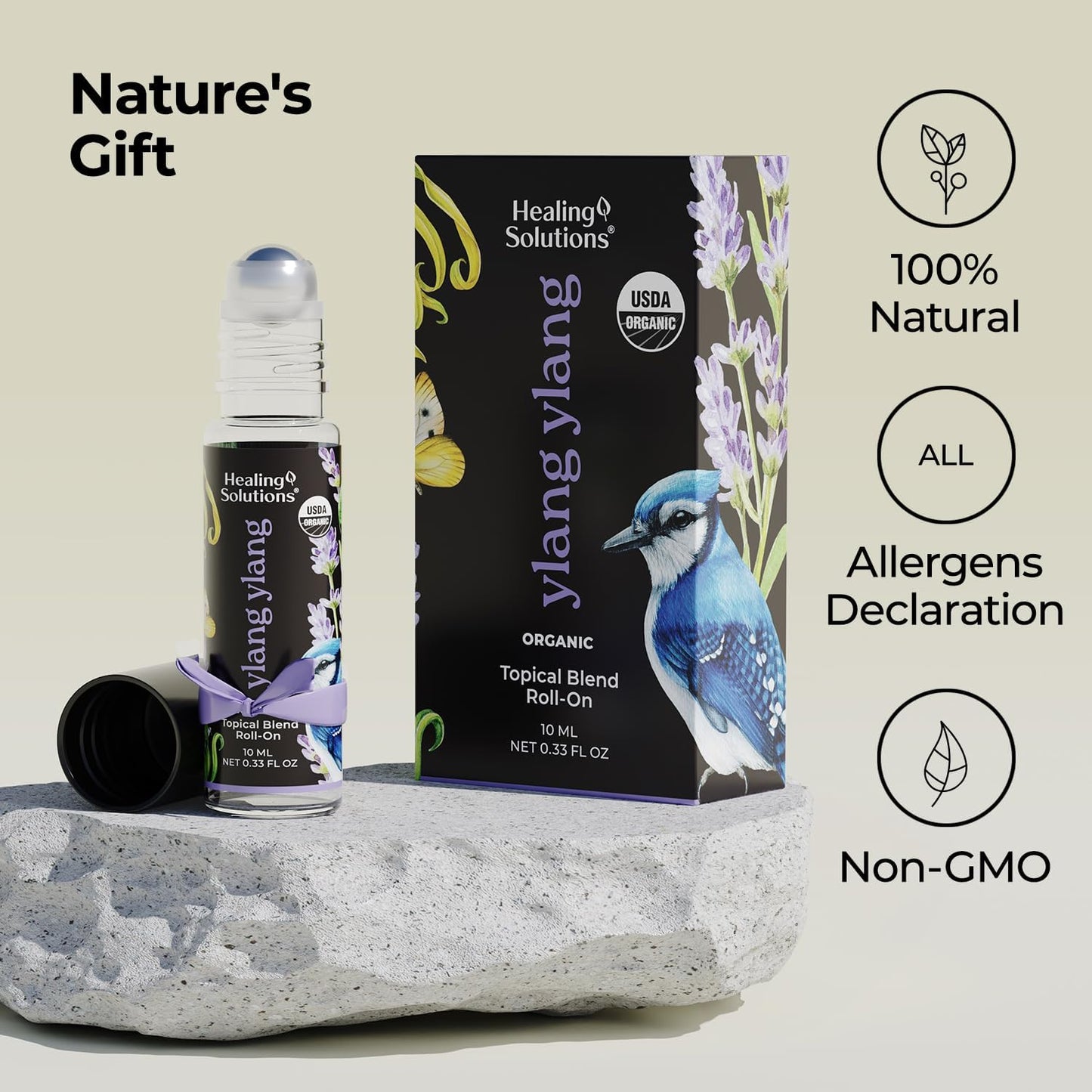 Healing Solutions (2 Pack) USDA Certified Organic Ylang Ylang Perfume Roll-On - Ylang Ylang Essential Oil Roller for Skin & Sleep