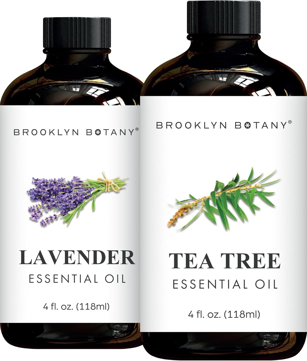 Brooklyn Botany Lavender & Tea Tree Essential Oils – 4 Fl Oz (Pack of 2) – 100% Pure & Natural – Calming & Purifying Aromatherapy Oils