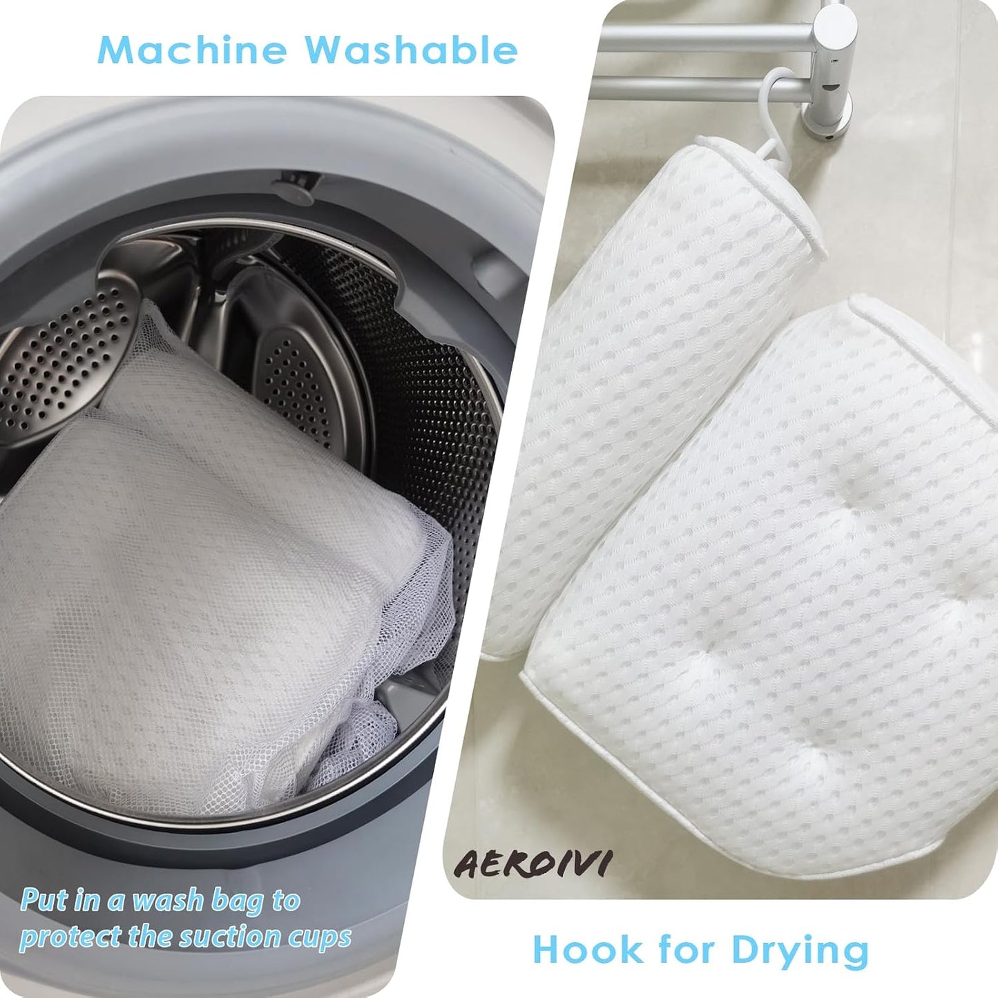 AEROiVi Luxury Bath Pillows for Tub，Bath Pillow with Laundry Bag Bathtub Pillows for Head and Neck Support Bath Cushion Made from Soft Spacer Mesh Material with Suction Cups