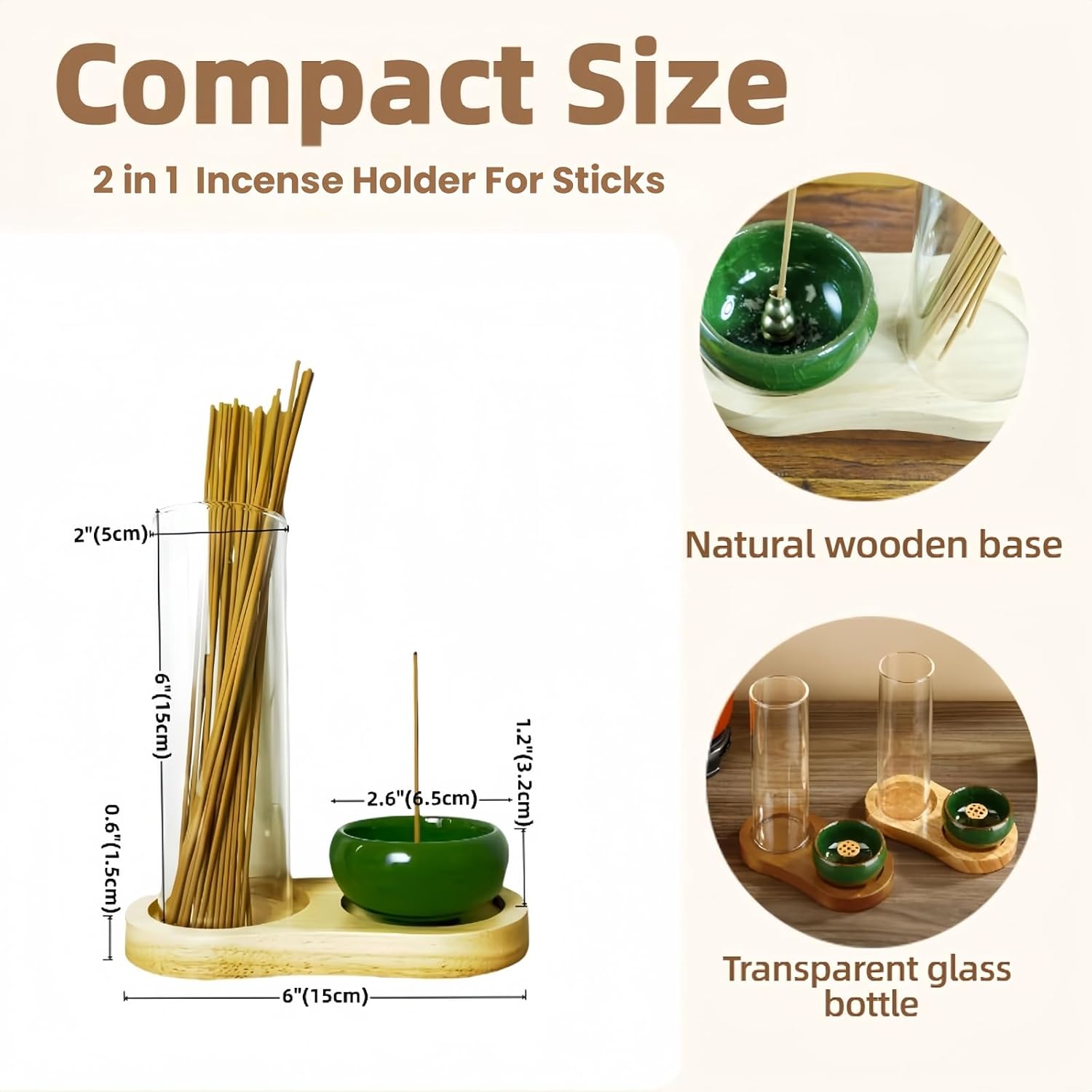 Incense Holder, 2-1Design, for Incense-Sticks,Cones,Ceramic Burner Bowl,for Zen Meditation,Yoga Desktop Decor,with Lotus Stand,Office,Home,Feng Shui & Spiritual Gifts(Natural)