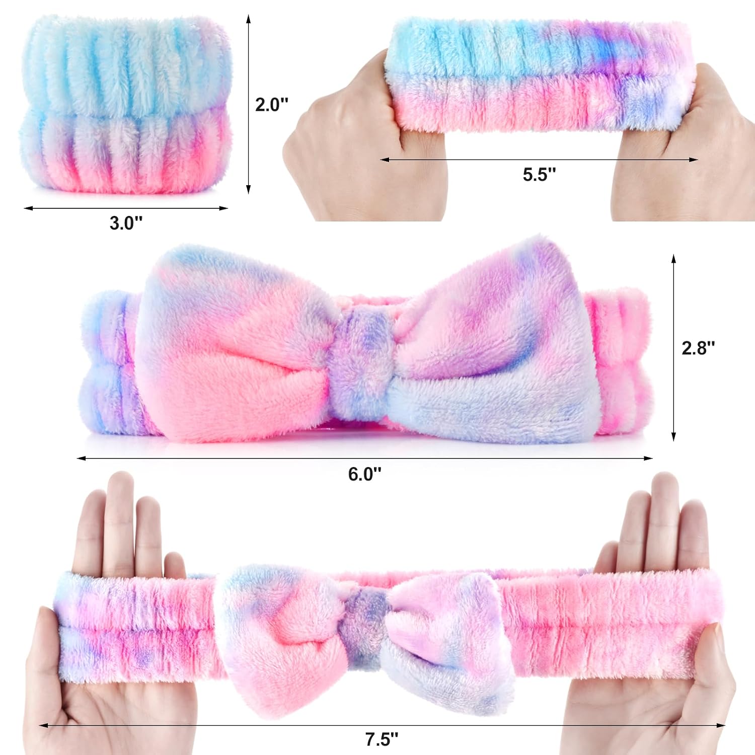 Wteehn 6pcs Headband and Wristband for Face Washing, Makeup Spa Skincare Headband, Skin Care Face Wash Headbands Wrist Bands Tools Set, for Women and Teen Girls Gifts