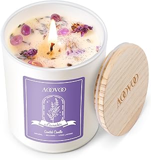 AOOVOO Lavender Scented Candles for Women - Aromatherapy Candle with Crystals Inside, 7oz Soy Candles for Home Scented, Birthday Gifts Mothers Day Candle for Women Mom