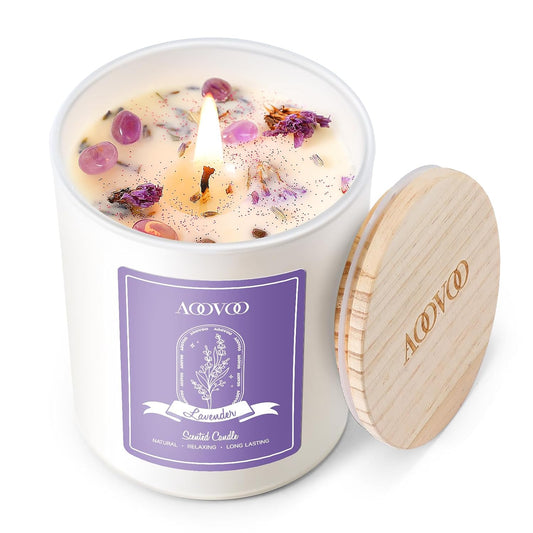 AOOVOO Lavender Scented Candles for Women - Aromatherapy Candle with Crystals Inside