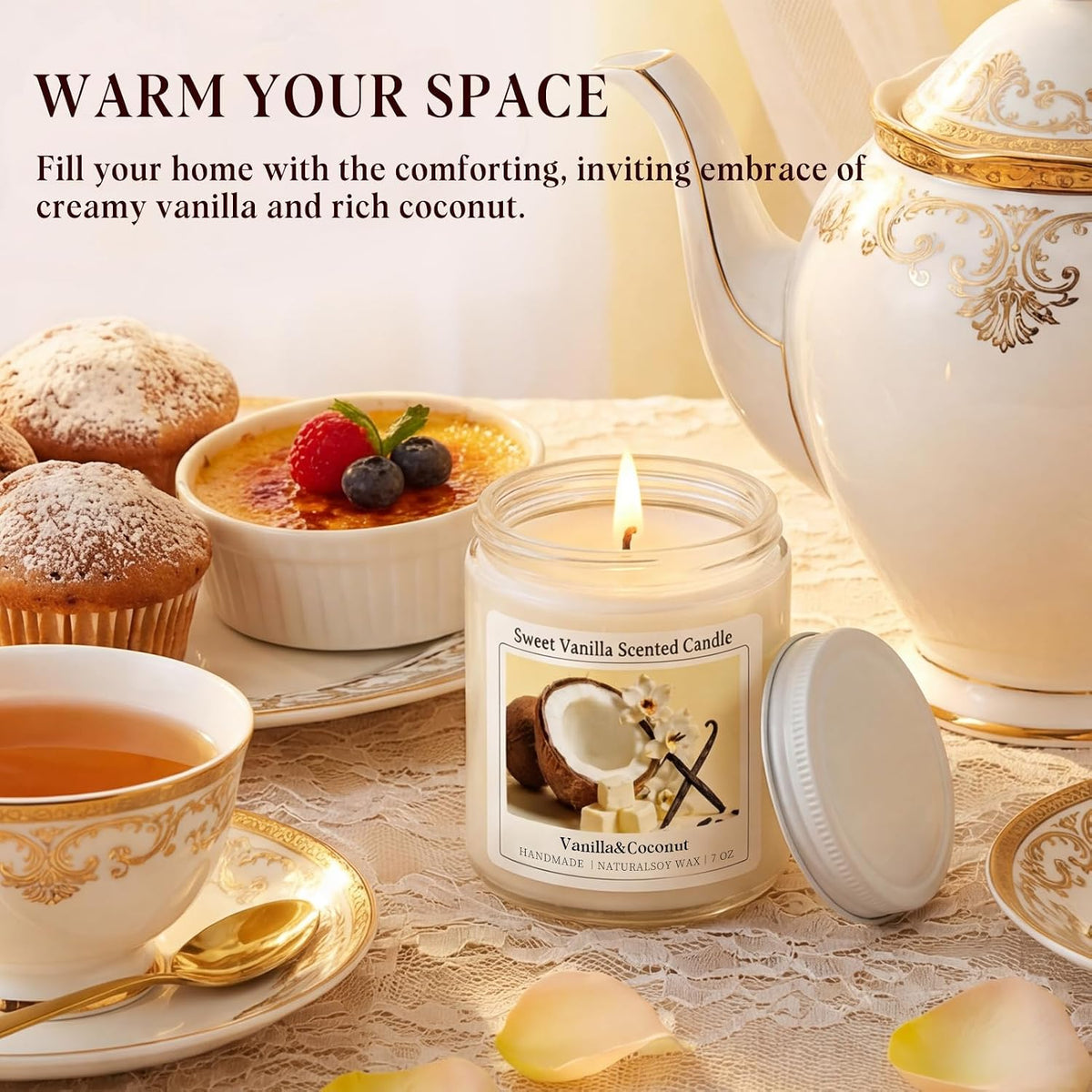 Homsolver 7OZ Creamy Vanilla Coconut Scented Candle, Natural Soy Candles with 50+ Hours Burn Time, Anniversary Birthday Mothers Day Gifts for Women, Mom Wife, Warm&amp;Soft Home Fragrance(Boutique Gifts)