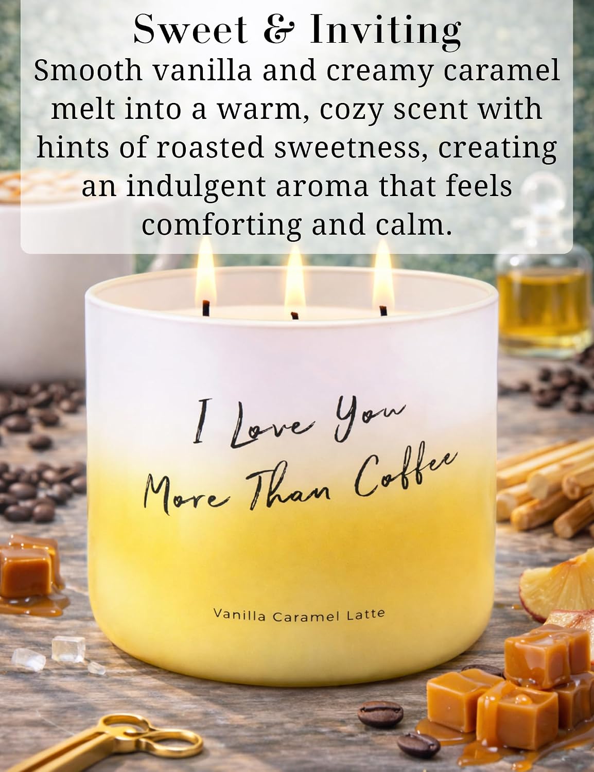 Vanilla Caramel Latte Scented Soy Candle | Large 3-Wick Vanilla Candle for Home, 15.8 oz | Coffee Candles with Caramel | Candles for Women & Coffee Lover Gifts | Long-Lasting Clean Burn