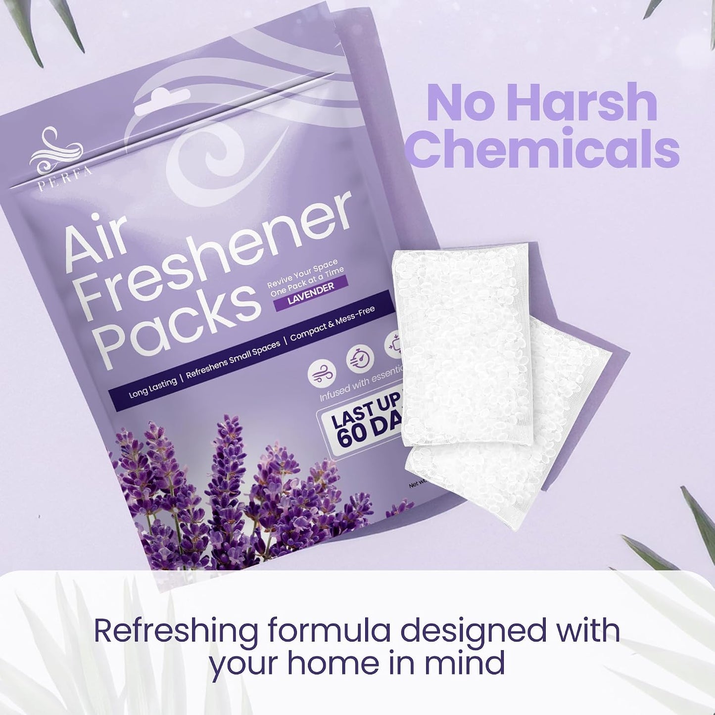 Lavender Odor Eliminator Pack of 6 | Long Lasting Odor Absorber for Home, Wardrobe, Shoes & Small Spaces | Scented Smell Absorber for Drawers, Trash Cans & Closet | Daily Use Lavender Packs by Perfa