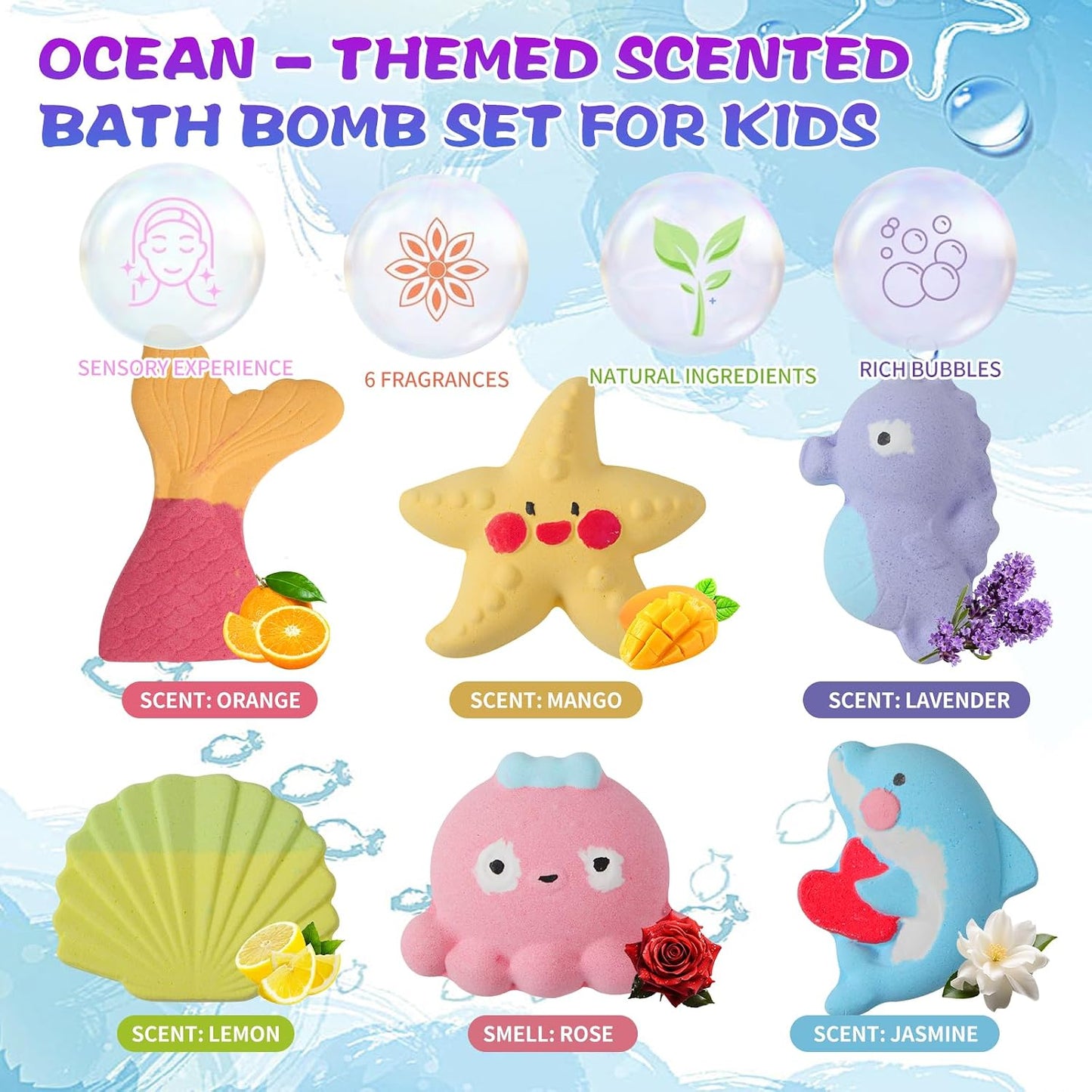Bath Bombs for Kids Girls,Bath Toys for Kids, 6PCS XXL Mermaid Bath Bombs with Surprises - A Magical Bath Time Experience(Sea Animals)