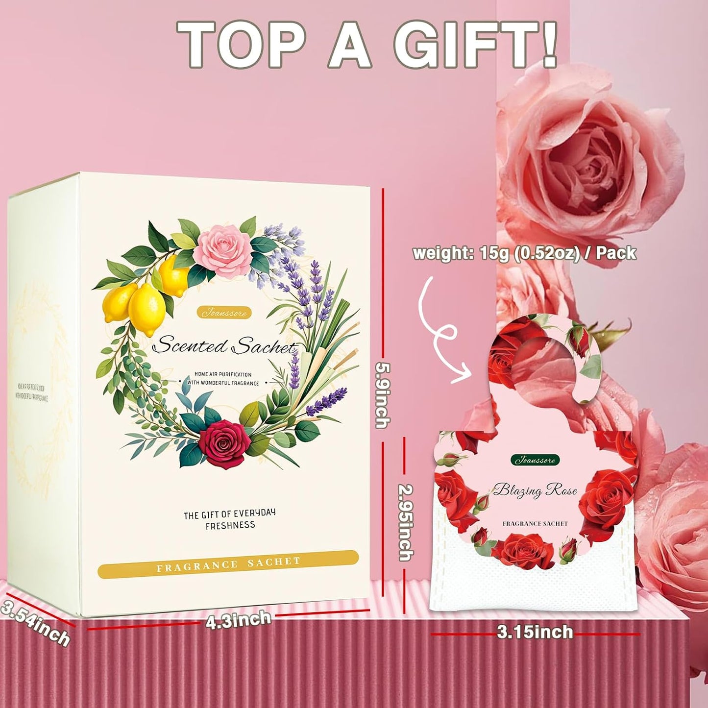 15 Packs Scented Sachets Bag for Drawers and Closets, Hanging Closet Freshener for Home Fragrance Sachet, Long-Lasting Drawer Deodorizer Smell Goods for House (Blazing Rose)