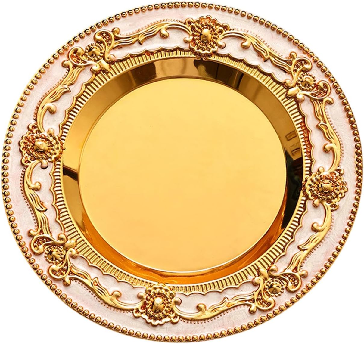 Decorative Serving Tray Round Storage Tray Rings Organizer Jewelry Holder Organizer for Perfume Candle 7.87 Inch- Gold White