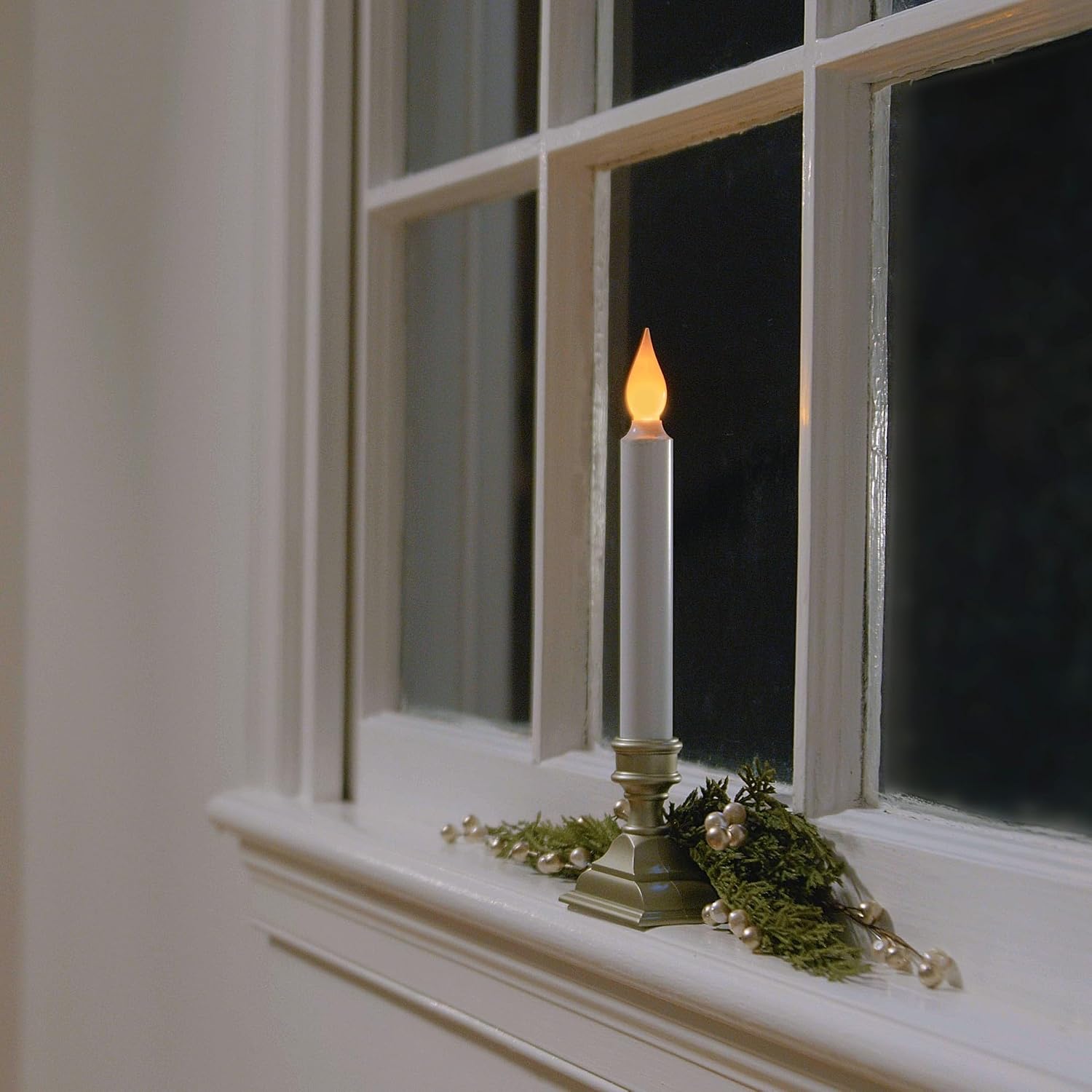 612 Vermont Battery Operated LED Window Candles with Flickering Amber Flame, Automatic Timer, 9.75 Inches Tall, VT-1206P (Pack of 4, Pewter)