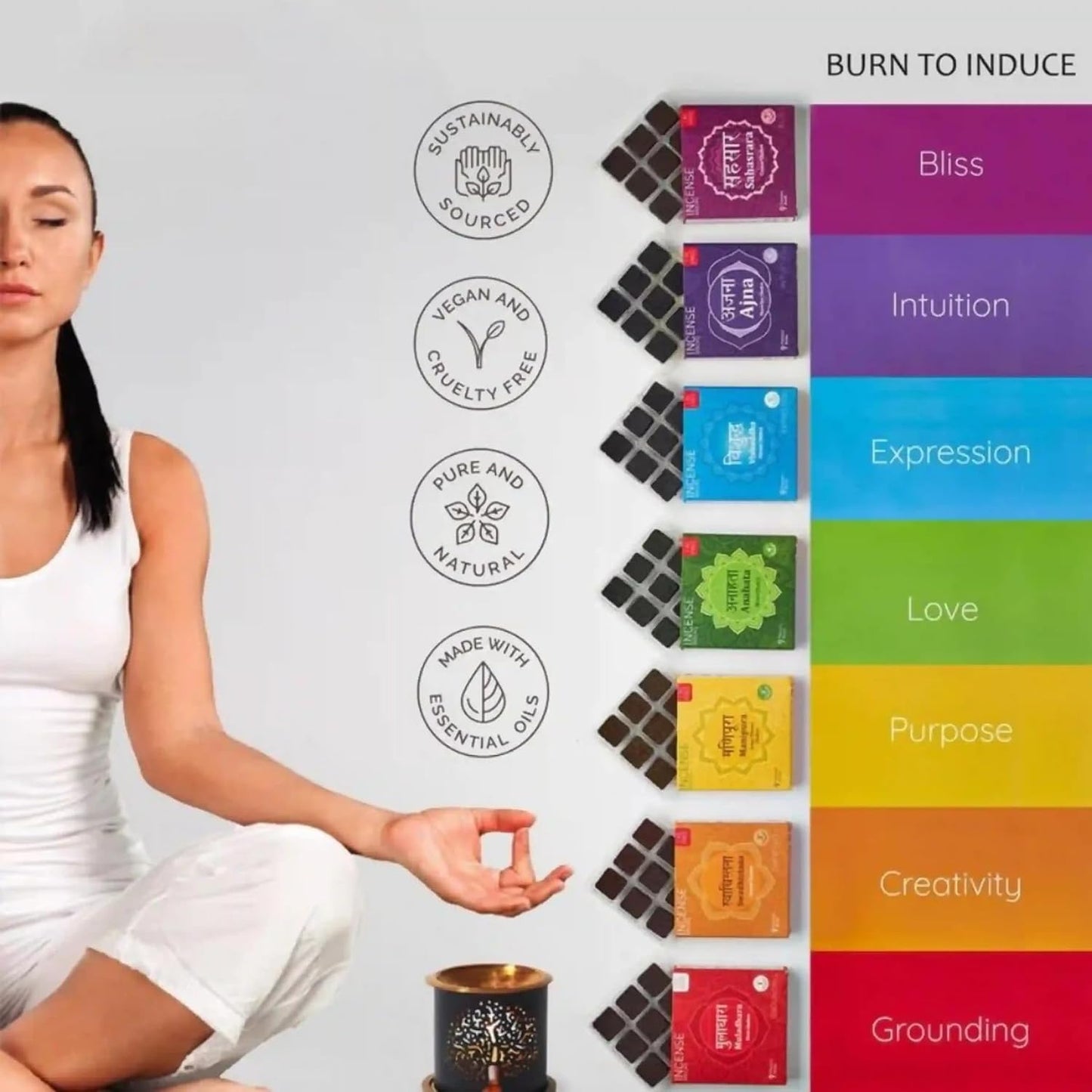 7 Chakra Incense Brick Super Set by Aromafume | 63 bricks & Tree of Life Exotic Burner | Smokeless Incense Set for Chakra Balance | Yoga & Meditation Gifts | Incense Kit for Plexus, Root Chakra & more