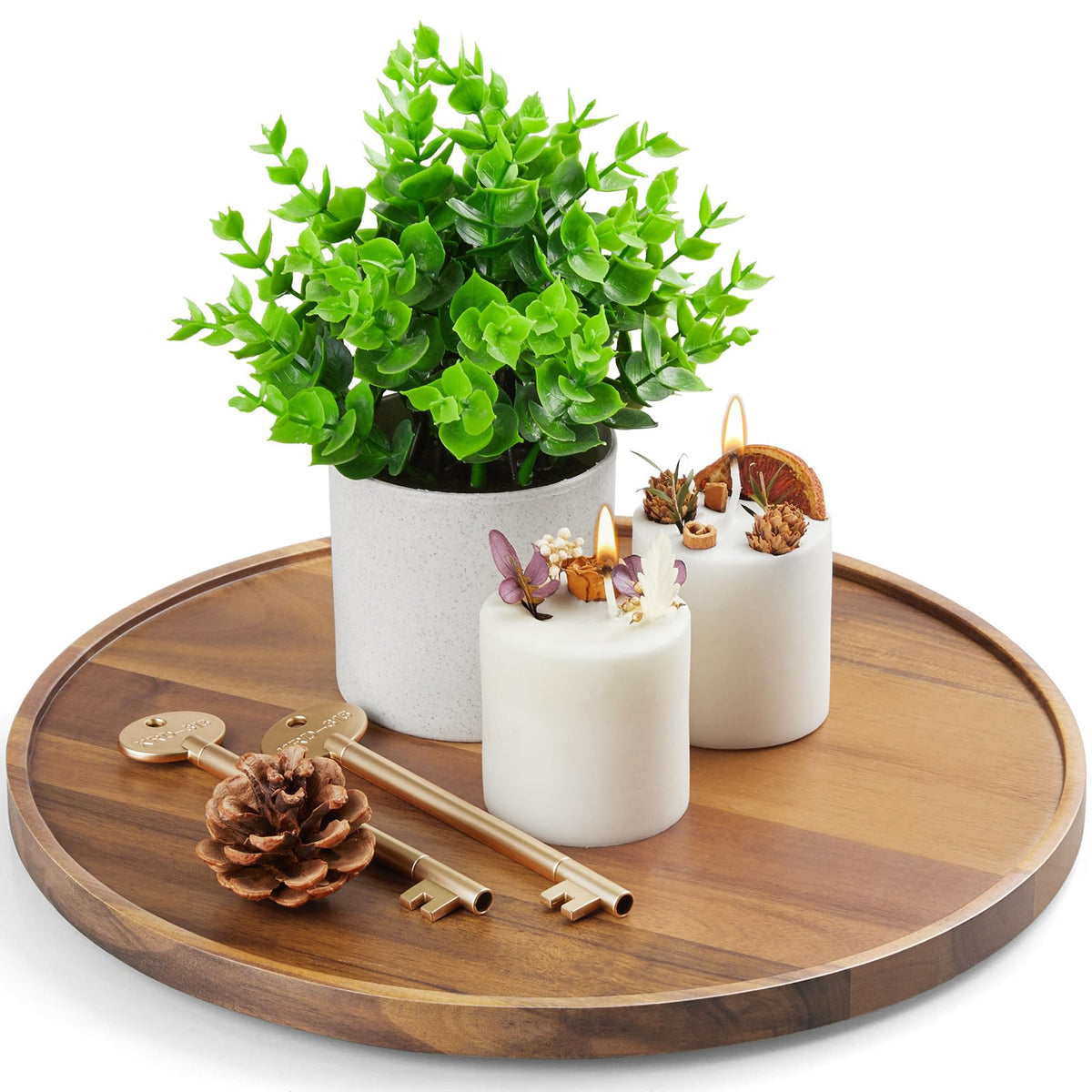 12 Inch Acacia Wood Round Tray
