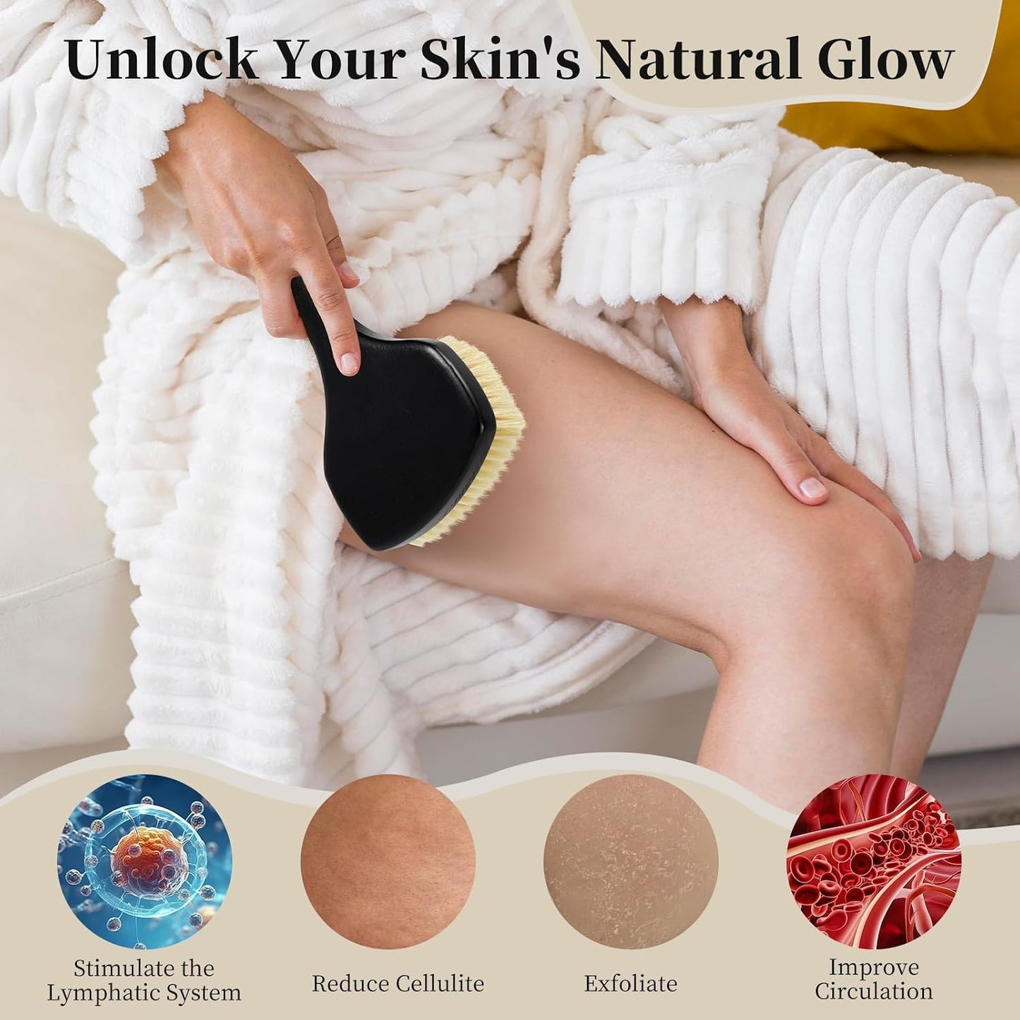 DEBETOOL Dry Brushing Body Brush for Exfoliating - Natural Boar Bristle Lymphatic Drainage Brush for Body Care, Removes Flaky Skin & Improves Blood Circulation
