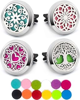 4 PCS Essential Oil Car Diffuser Vent Clip, Car Aromatherapy Diffuser Locket Air Freshener with 48 Refill Pads