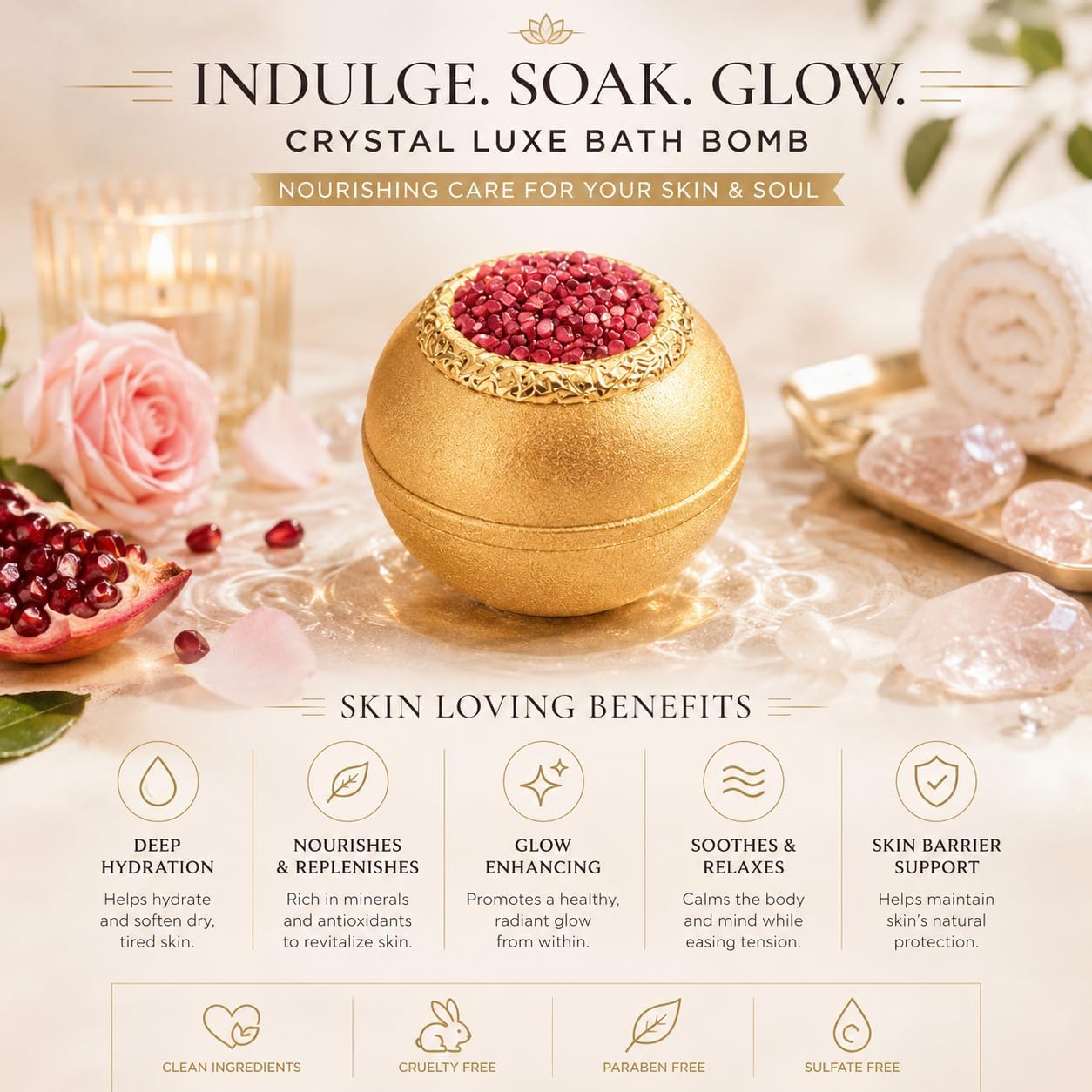 Crystal Luxe Bath Bomb Gift Set for Women, 6 Large Moisturizing Bath Bombs with Natural Oils, Luxury Home Spa Fizzies for Relaxation, Self Care, Birthday & Mothers Day Gifts