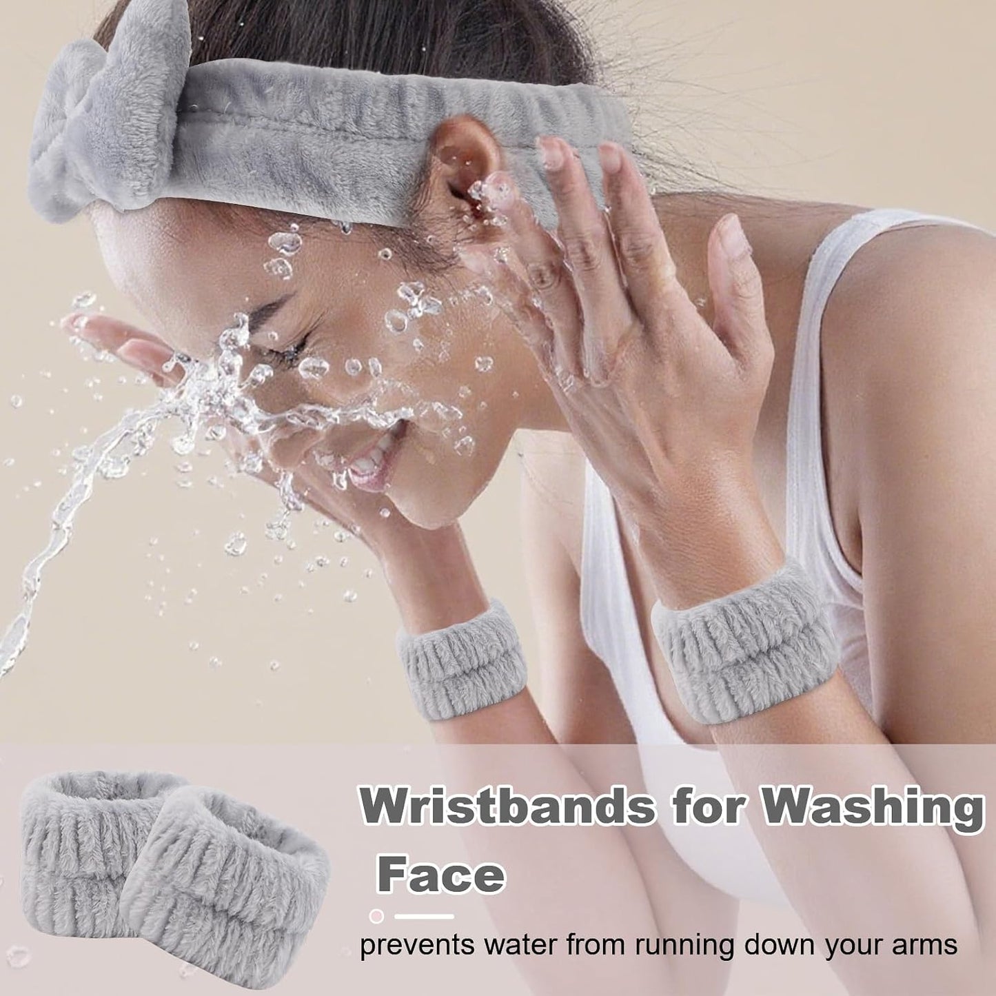 Wecoe 6 Pack Spa Headbands and Wristbands Set for Washing Face Makeup Skincare Cute Soft Bow Hairbands Wrist Towels Sleepover Party Supplies Gifts Christmas Stocking Stuffers for Women Girls