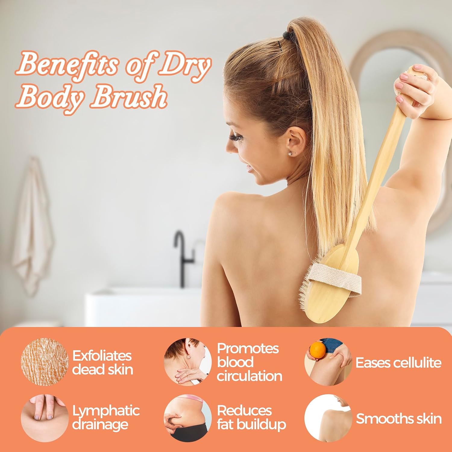 7 Packs Dry Brushing Body Brush Set for Lymphatic Drainage and Cellulite Massager, Long Handle Dry Brush for Body, Natural Boar Bristle Dry Body Brush Exfoliator