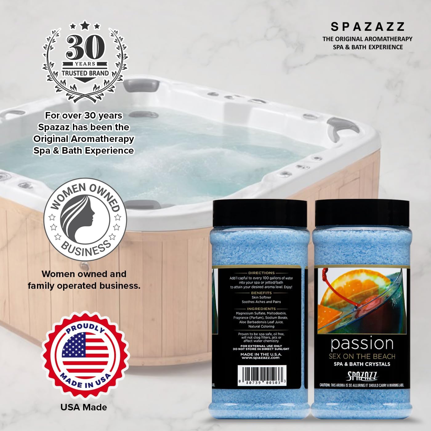 Spazazz Aromatherapy Spa & Hot Tub Bath Salt Crystals – 17 oz Set The Mood Sex On The Beach - Passion – Magnesium Sulfate Mineral & Epsom Salt and Bath Salt Scents & Fragrances