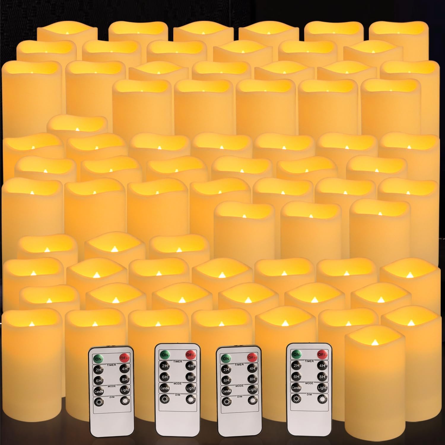 pliadvbu Flameless LED Candles 72 Pack, Outdoor Realistic Waterproof Votive Candles with 4 Remote Control and Timer for Halloween Wedding Festival Decor, (H 4" 5" 6" x D 2.2")