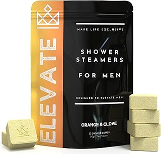 Shower Steamers for Men - Elevate - Citrus Orange & Clove Organic Shower Bombs for Elevated Mornings - 12 Pack of Relaxing Tablets - Strong Scented Long Lasting Aromatic Steamers