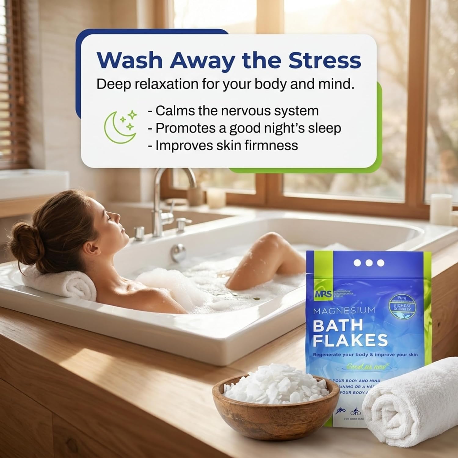 Finest Magnesium Bath Flakes, Bath Salts, Epsom Salt, Body Muscle and Foot Soak, Regenerate Body and Mind, MRS Magnesium Regeneration System, 4kg - 8.8 lb