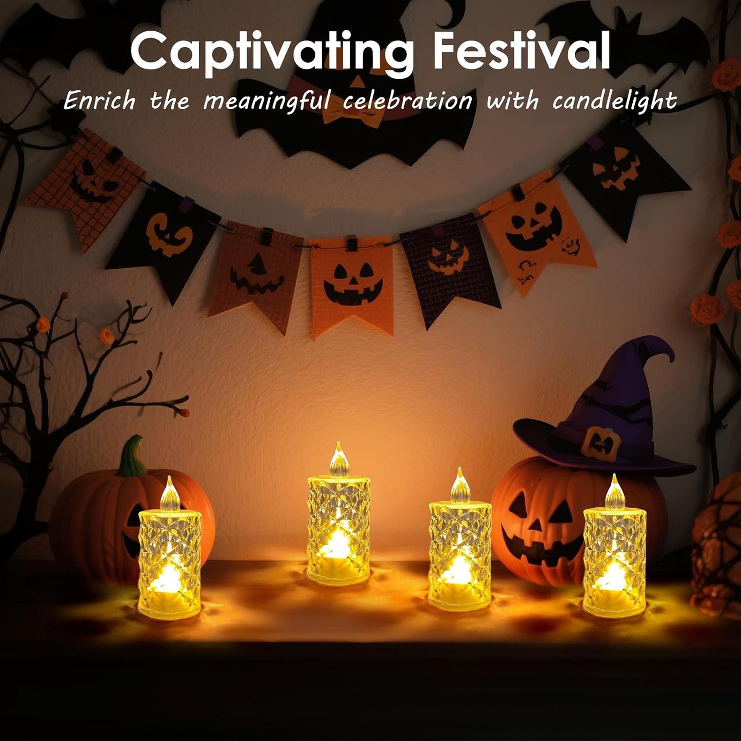 24pcs Flameless Candle Battery Operatted, Led Crystal Candle Lights, 100+Hours Fake Electeic Tealight Candles for Votive Valentines Anniversary Wedding Christmas Table Decorations