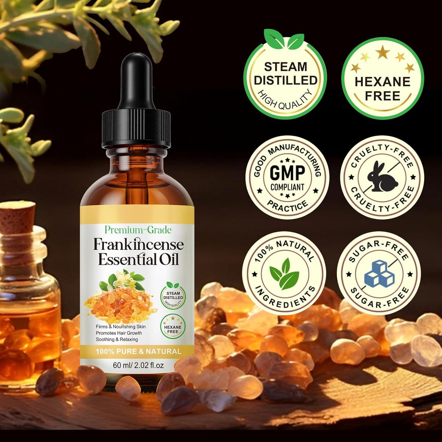 Frankincense Resin Oil for Face 2.02 fl.oz, Reduces Fine Lines & Wrinkles, Soothes Irritated Skin, Face Anti-Aging Anti-Wrinkles Hydrates Premium Frankincense Essential Oil, for All Skin Types