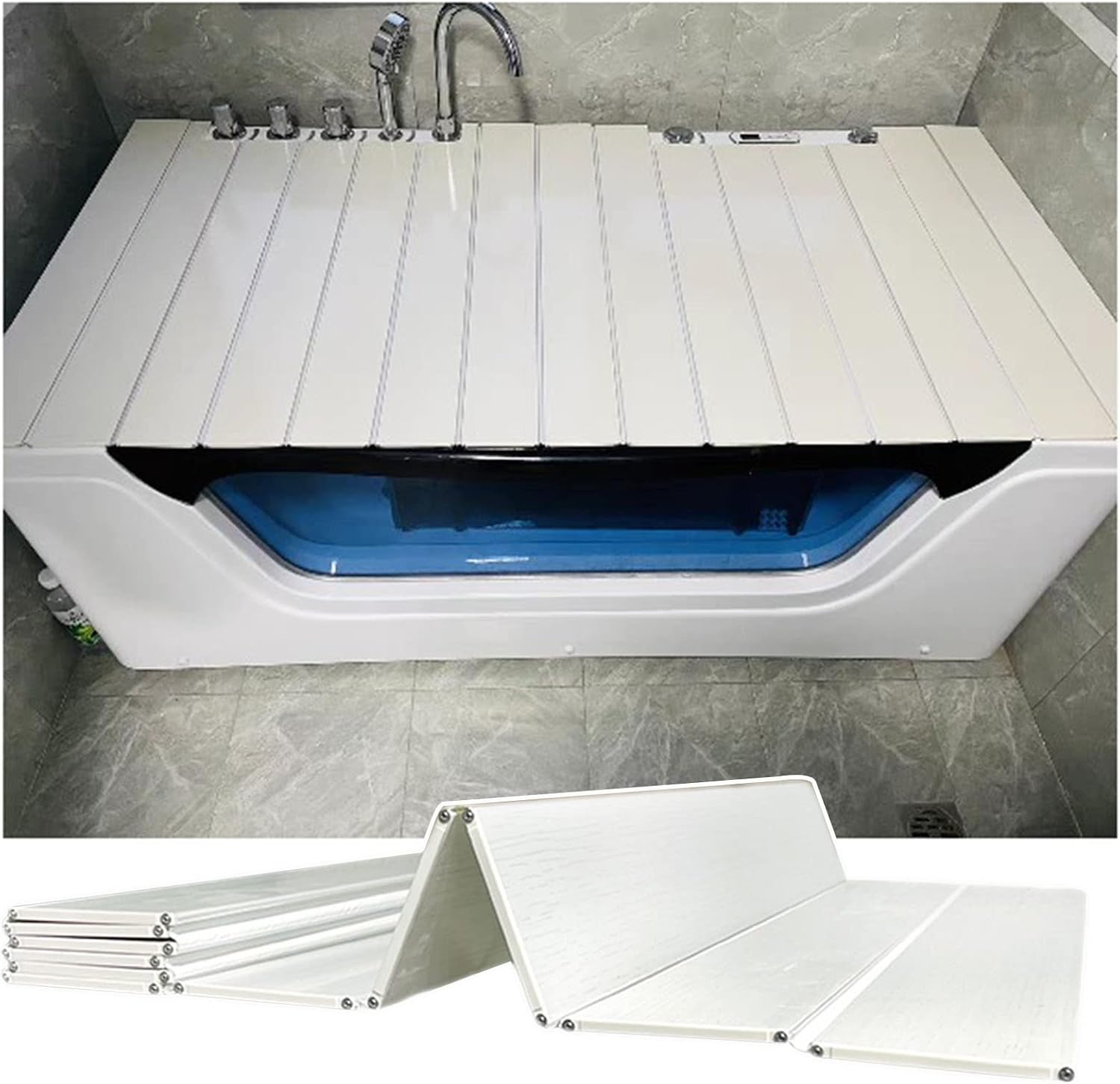 Bathtub Cover Bath Tub Caddy Tray, Folding PVC Plastic Dust-Proof Board Shutter Bath Lid, Durable Insulation Cover for Spa, Bathroom & Shower, 0.6cm Thickness (Color : White, Size : 75x115x0