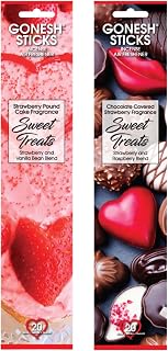 Gonesh Sweet Treats Collection - Incense Sticks Variety Pack - Non-Toxic 10” Slow Burn Aromatic Sticks - Strawberry Pound Cake, Chocolate Covered Strawberry - 20 Sticks Each