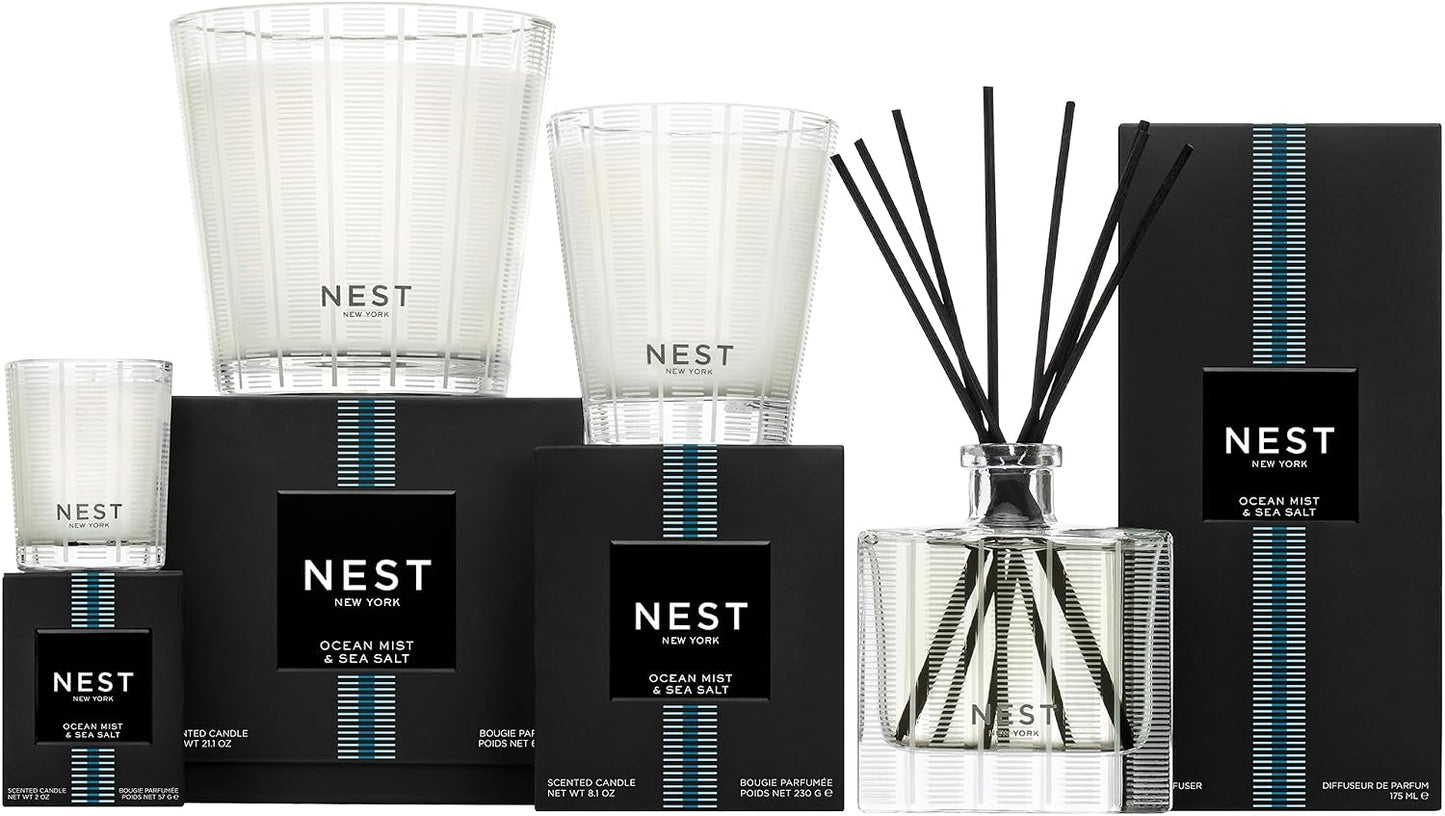 NEST New York Scented Votive Candle, Ocean Mist & Sea Salt - 2 oz - Up to 28-Hour Burn Time - Reusable Glass Vessel